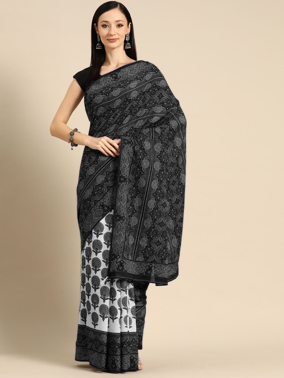 

BUTA BUTI Abstract Pure Cotton Saree, Black