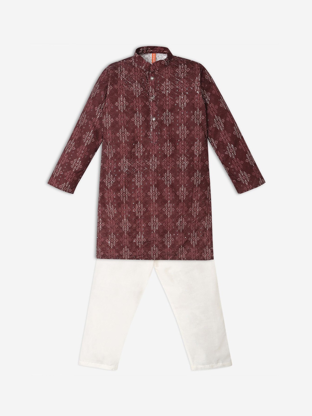 

Ethnicity Boys Ethnic Motifs Printed Mandarin Collar Straight Kurta with Trousers, Brown