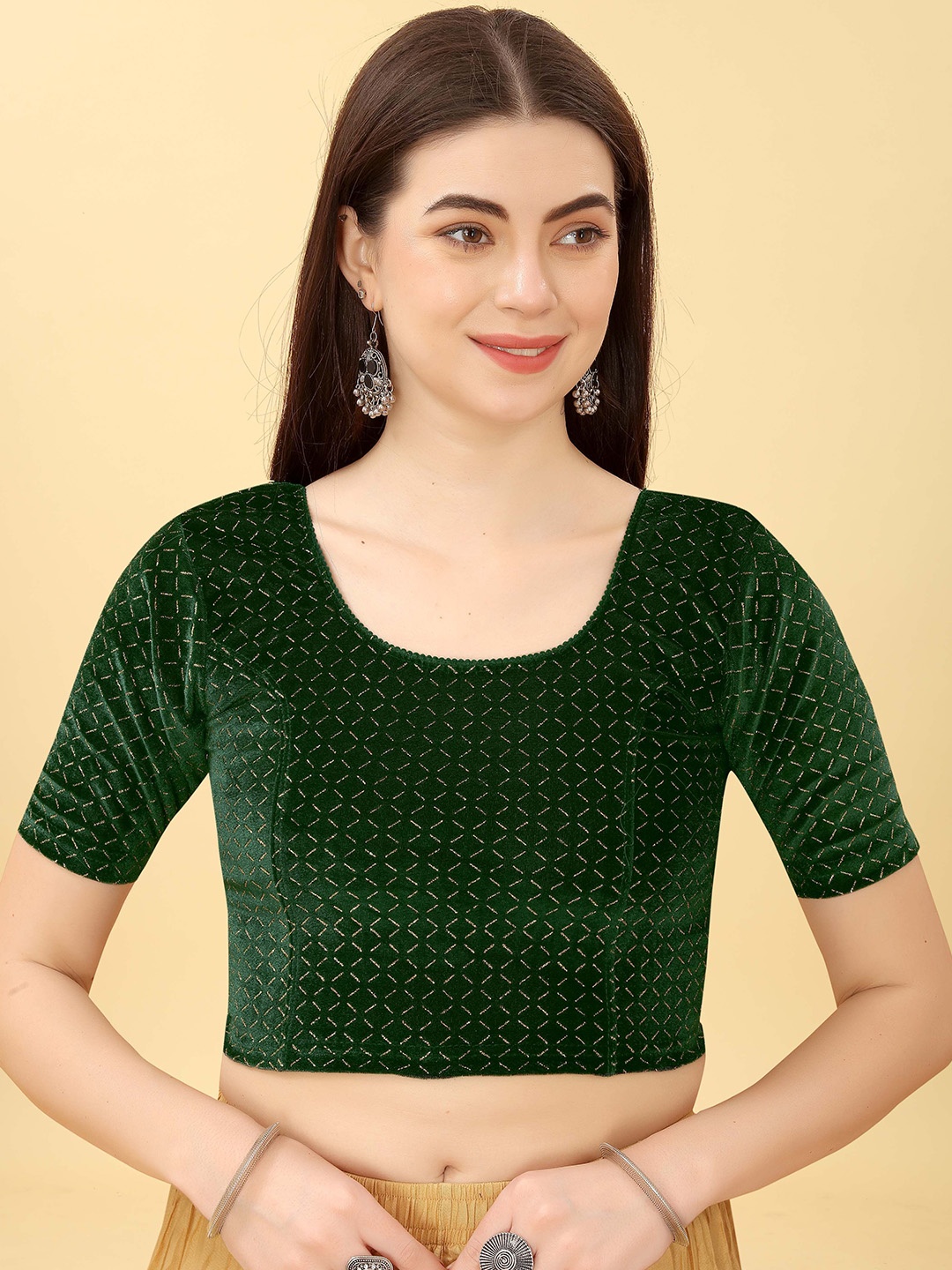 

Krimmple Embellished Non-Padded Saree Blouse, Green