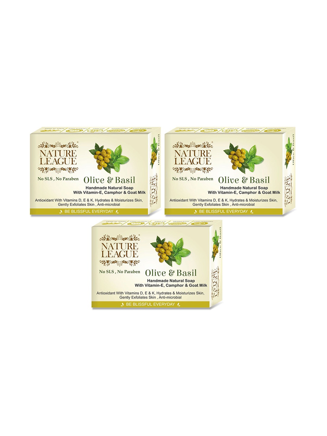 

NATURE LEAGUE Set Of 3 Natural Soap -100 g Each - Olive & Basil, Green