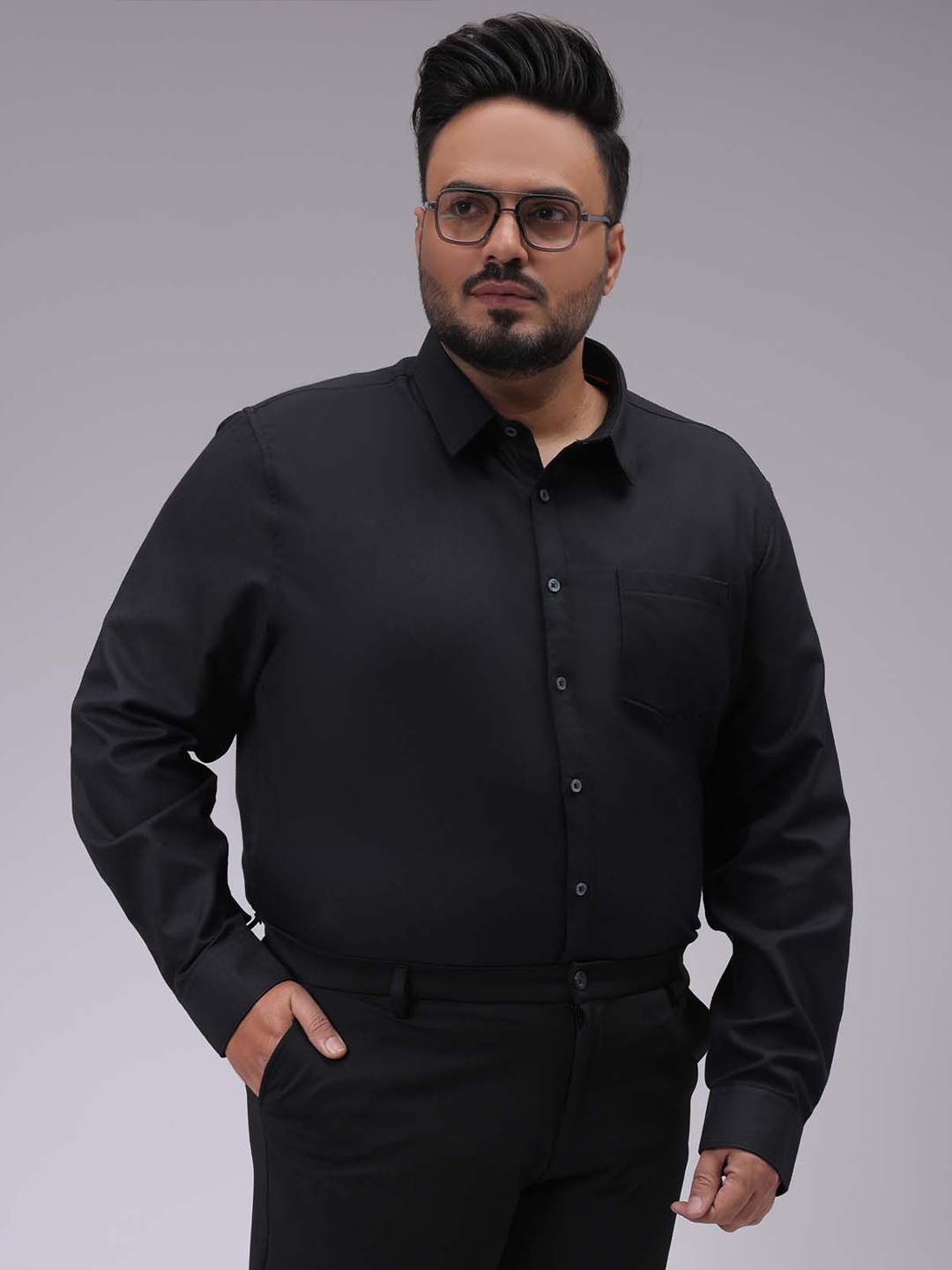 

Hardsoda by The Indian Garage Co Men Spread Collar Solid Formal Shirt, Black