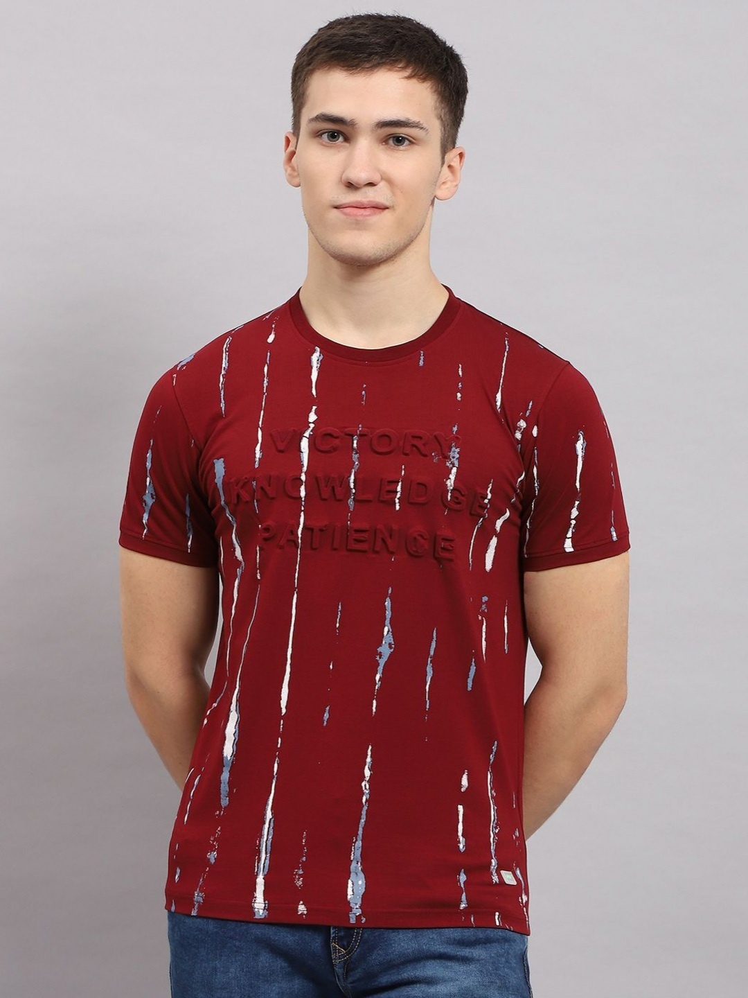 Monte Carlo Men Typography Printed Round Neck Cotton T-shirt, Maroon