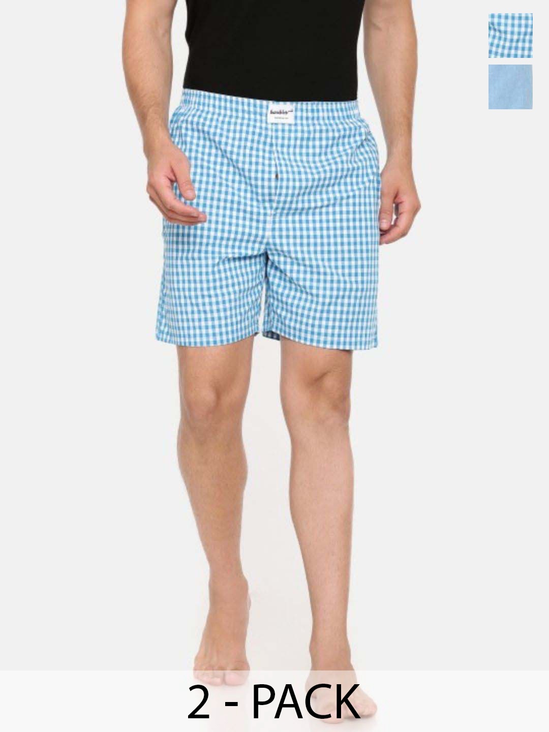 

Bareblow Pack Of 2 Cotton Checked Woven Men Boxers BBBX41163S, Blue
