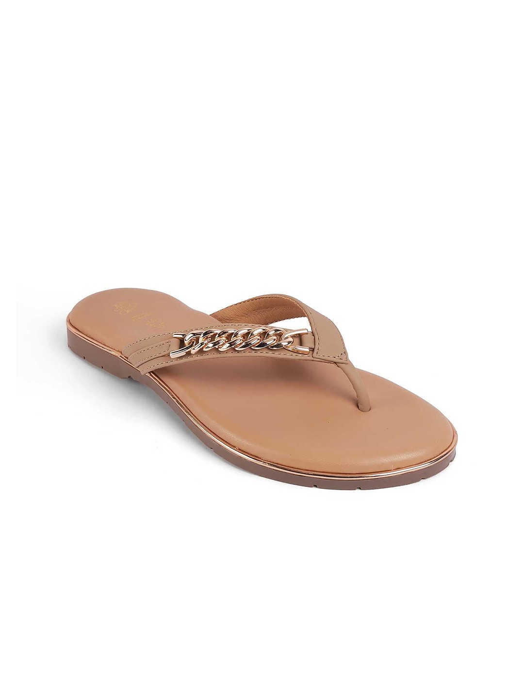 

Tresmode Women Leather T-Strap Flats, Beige