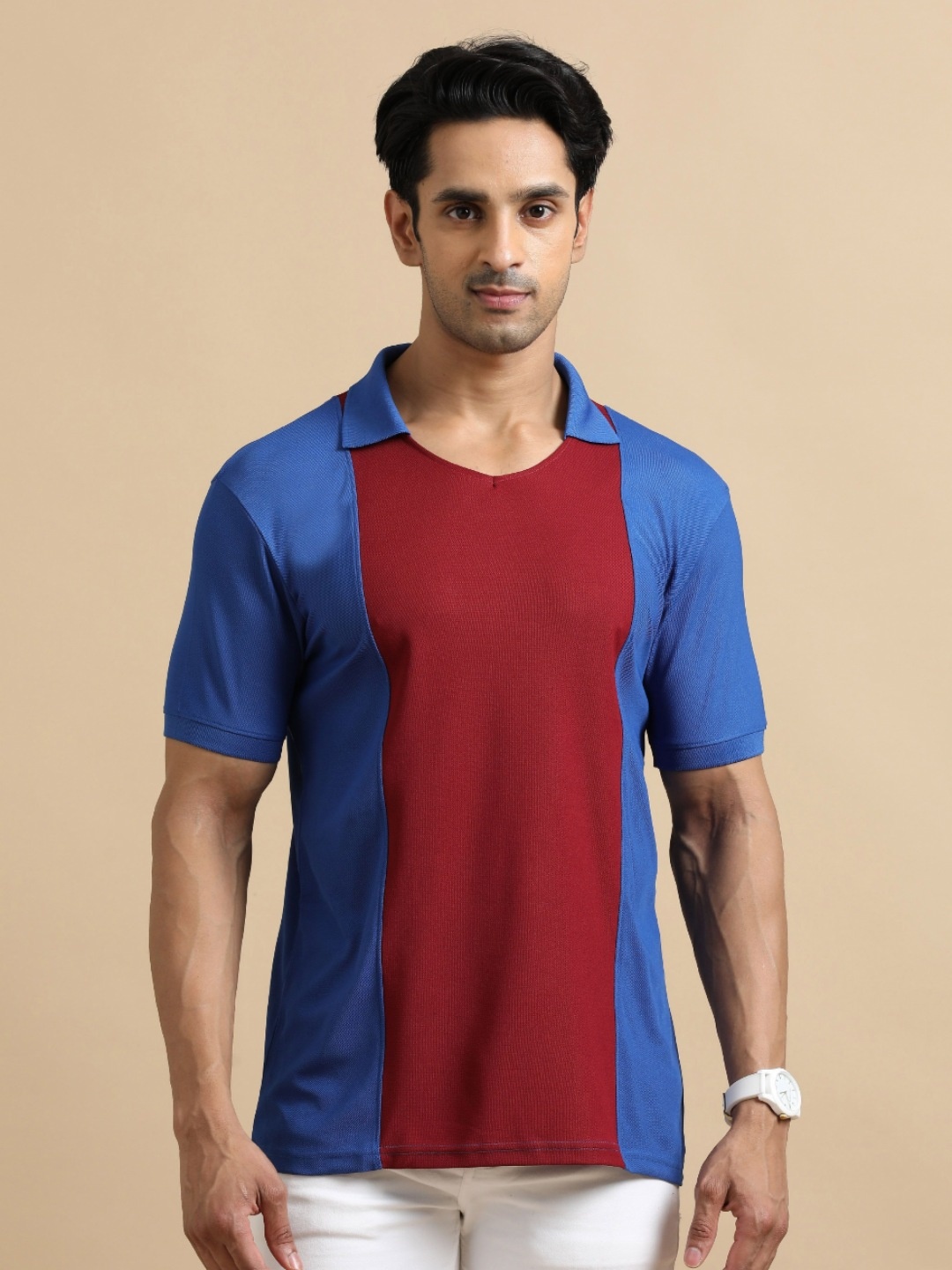 

ECOLINE Clothing Men Antimicrobial Colourblocked Polo Collar T-shirt, Maroon