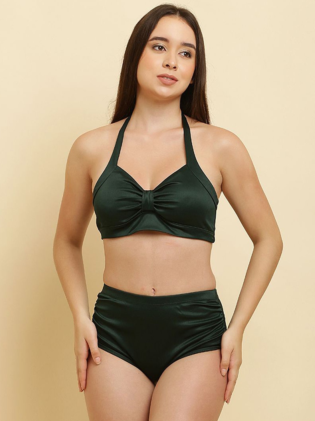 

C4D Women 2-Piece Halter Neck Swim Bikini Set, Green