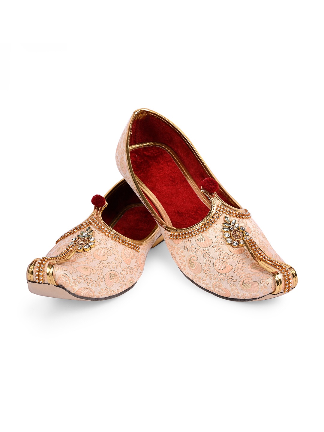 

ROYAL KHWAAB Men Woven Design Slip On Mojaris, Peach
