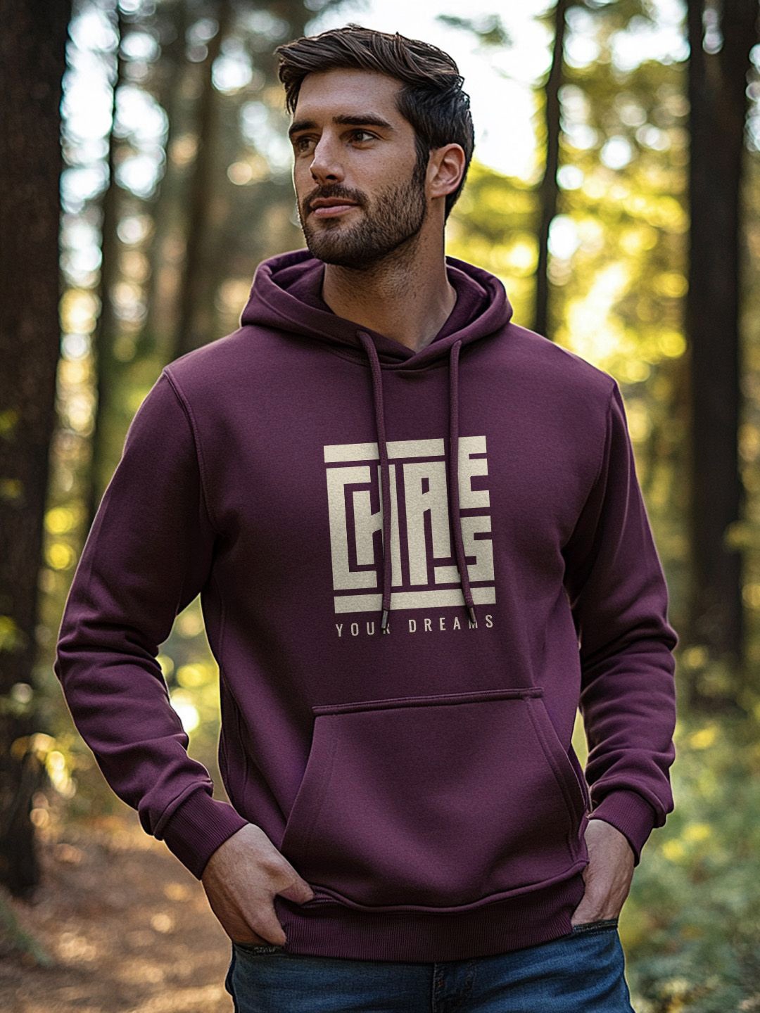 

NOBERO Men Typography Printed Hooded Sweatshirt, Purple