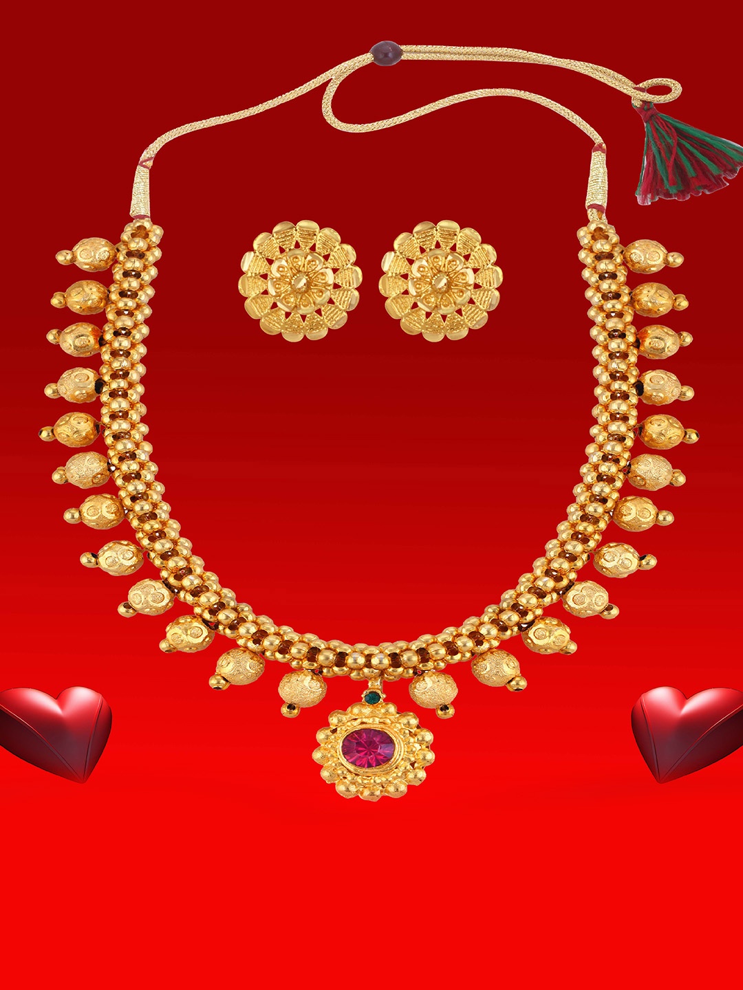 

Heer Collection Gold-Plated Ethnic Matte Finish Choker Jewelry Set