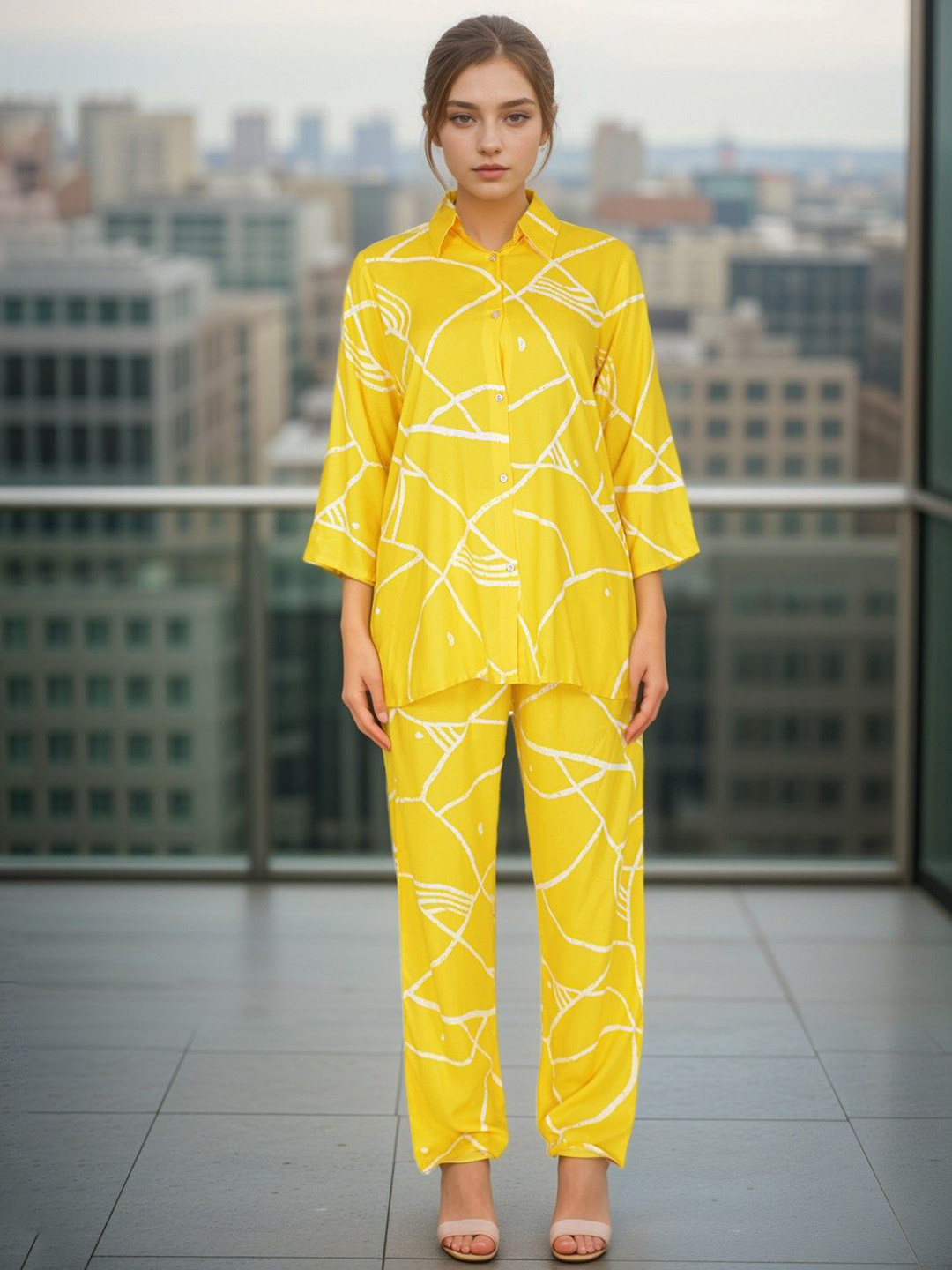 

BAESD Printed Shirt & Palazzo Co-Ords, Yellow