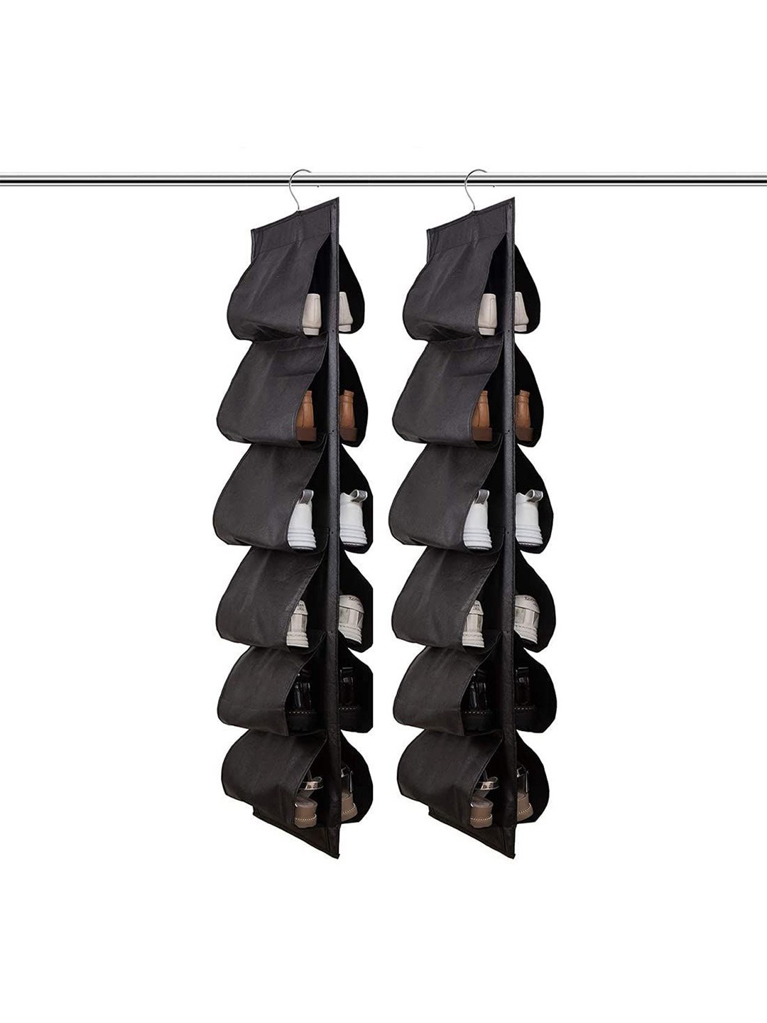 

prettykrafts Black 2 Pieces Reusable Hanging Shoe Organizer With 12 Pockets