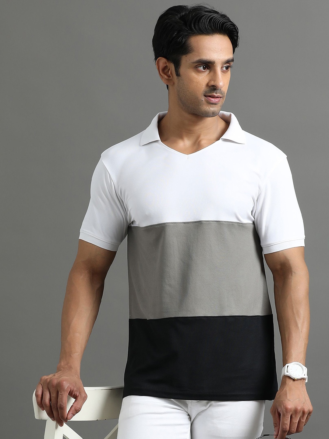 

ECOLINE Clothing Men Antimicrobial Colourblocked Polo Collar T-shirt, Grey