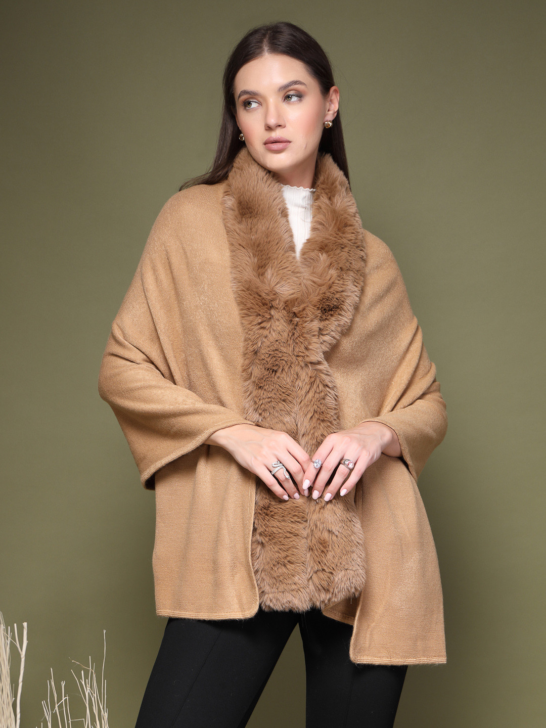 

Mafadeny Women V-Neck Longline Poncho, Camel brown