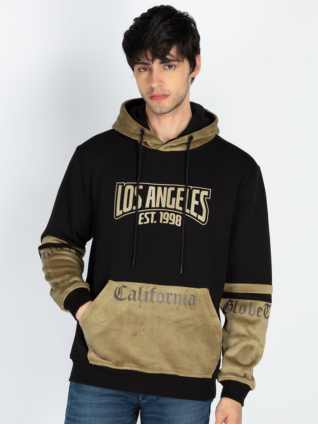 

Status Quo Men Alphanumeric Printed Hooded Cotton Pullover Sweatshirt, Black