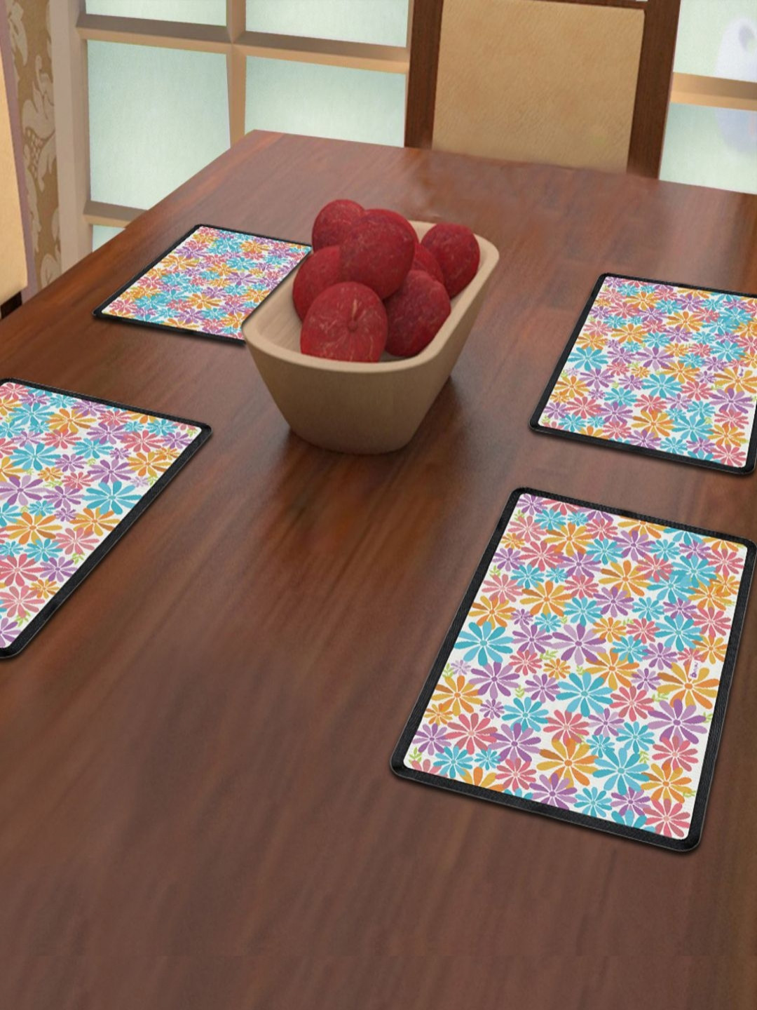 

Indigifts White & Blue 4 Pieces Floral Printed Rectangular Table Placemats