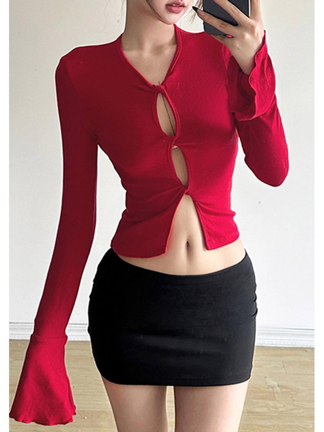 

LULU & SKY Women Solid V-Neck Cotton Top, Red