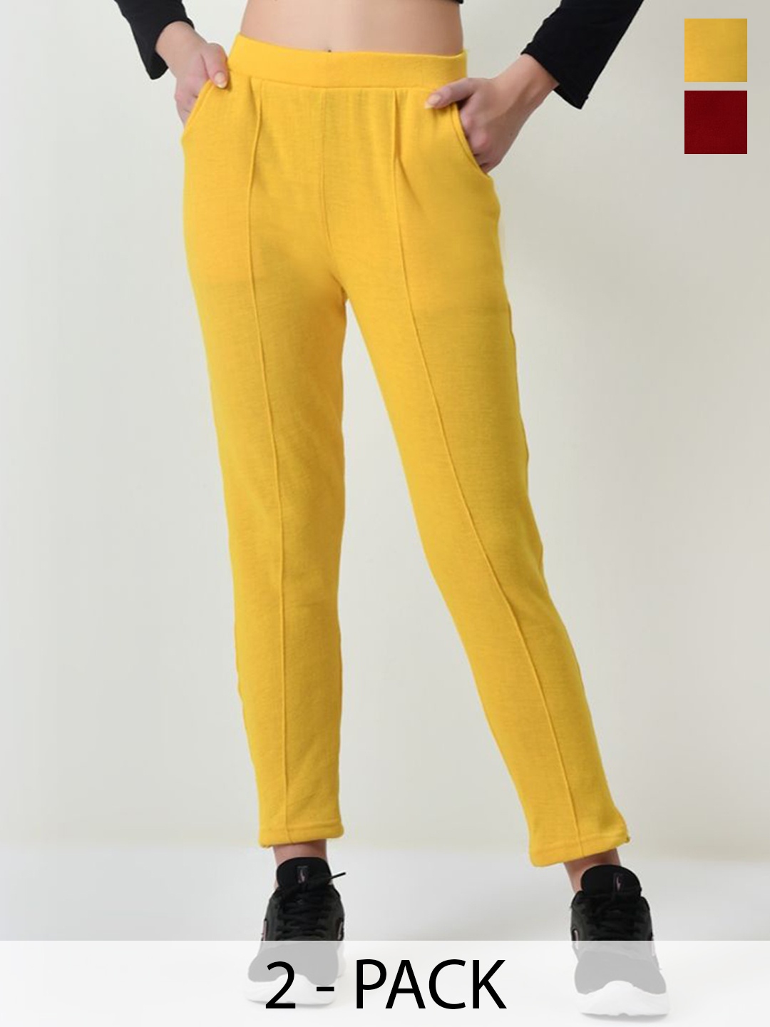 

BAESD Women Solid Relaxed High-Rise Trousers, Yellow