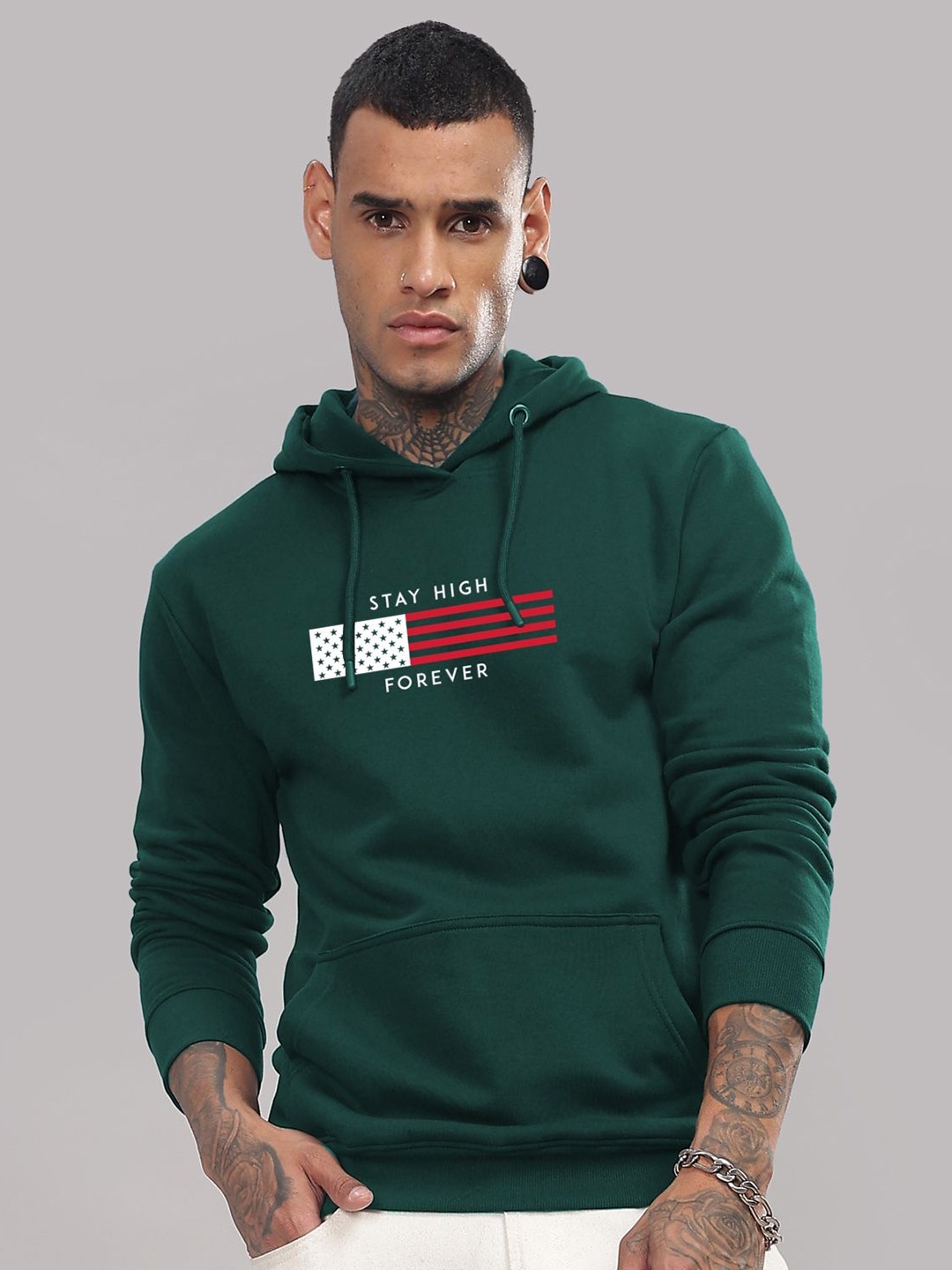 

ADRO Men Printed Hooded Sweatshirt, Green