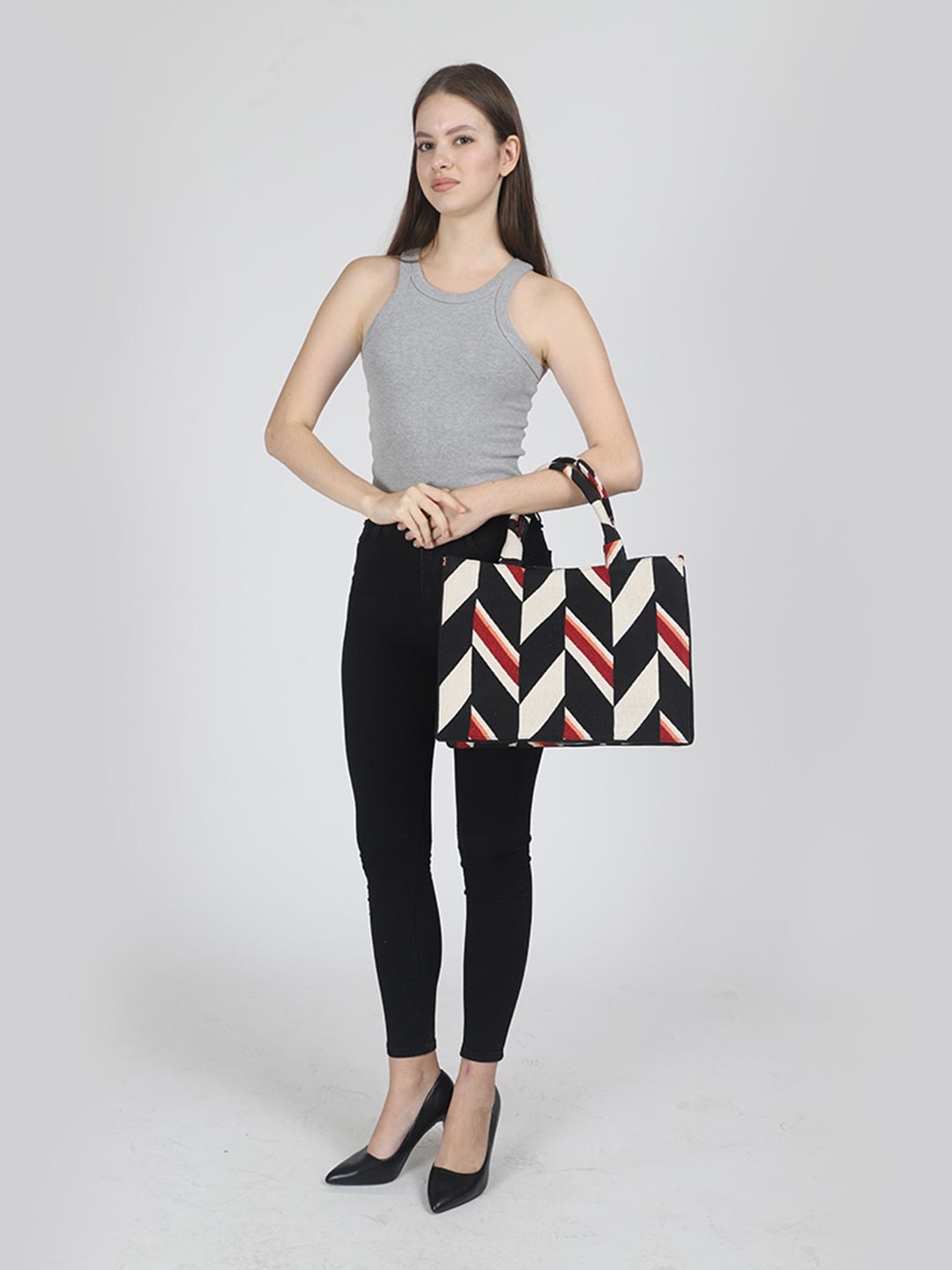 

INDIVIDUAL DESIGN Jacquard Weave Structured Handbag, Black