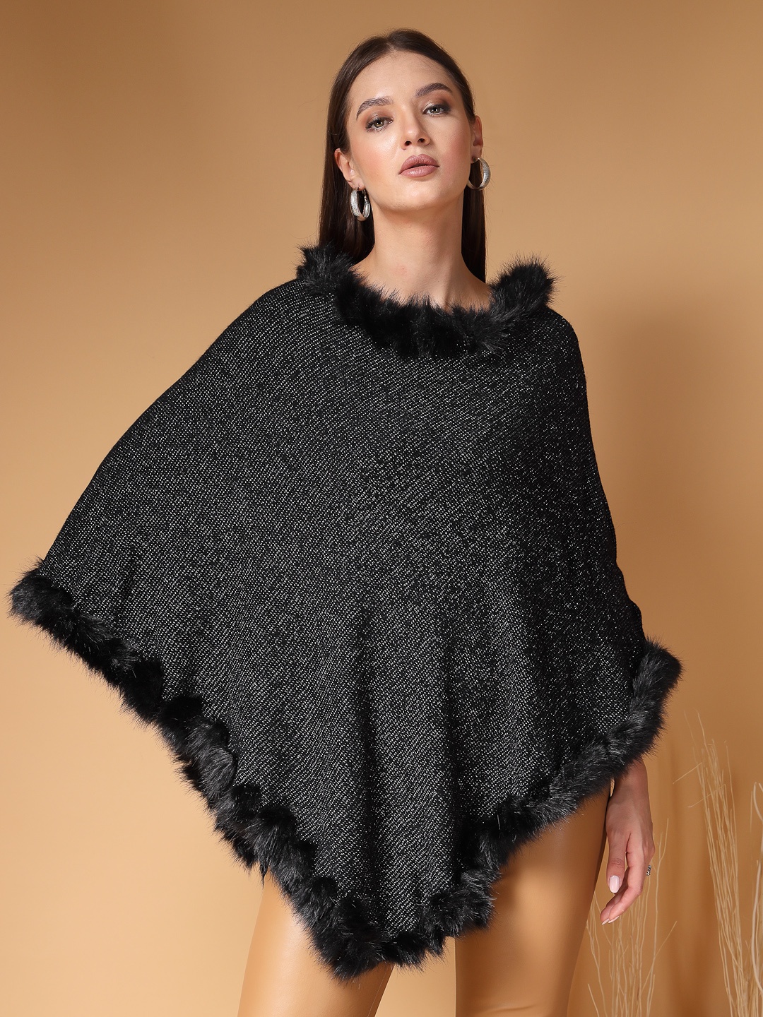 

Mafadeny Women Longline Poncho, Black