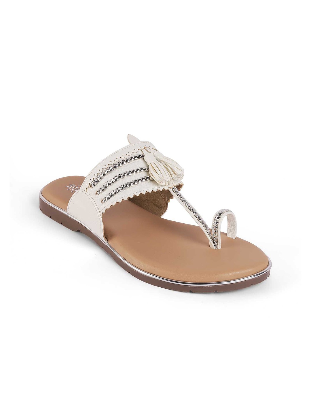 

Tresmode Women Embellished Open Toe Flats with Tassels, White