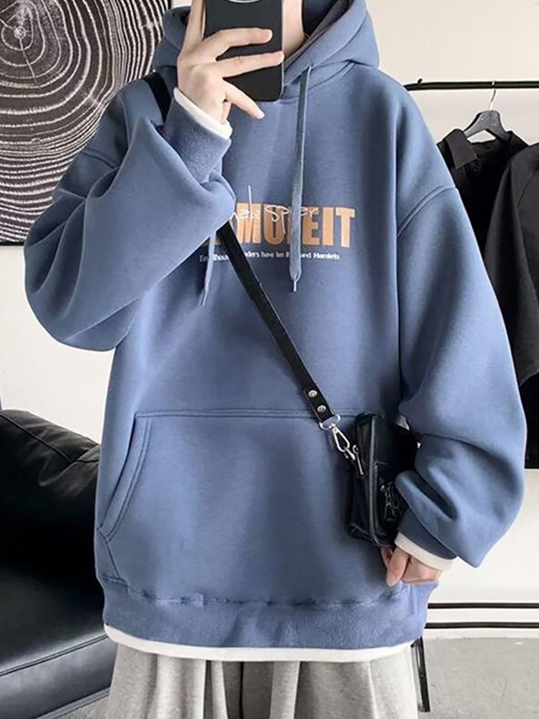 

StyleCast x Revolte Men Printed Hooded Pullover Sweatshirt, Blue