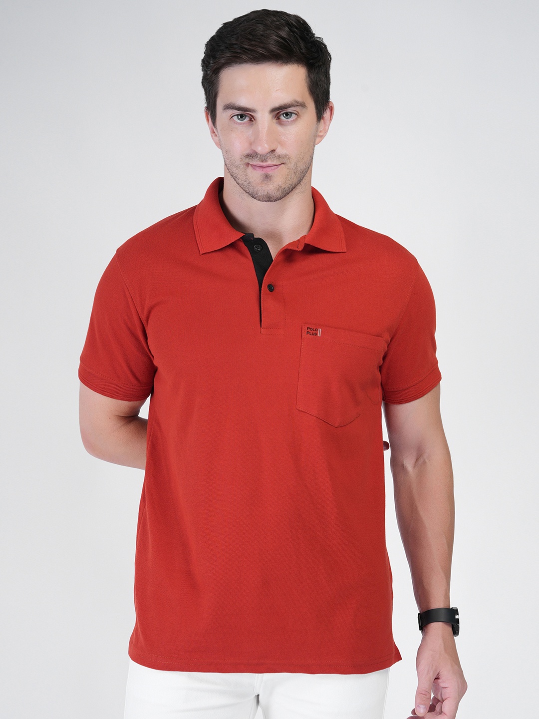 

Polo Plus Men Bio Finish Solid Polo Collar Cotton T-shirt, Rust