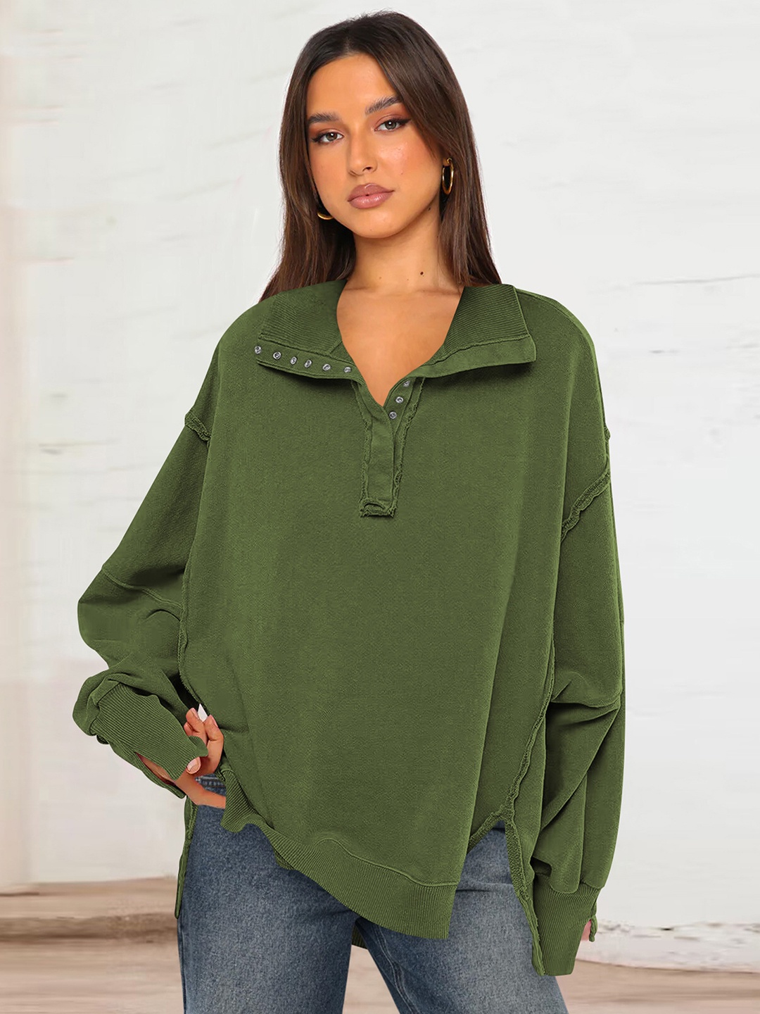 

StyleCast x Revolte Women Solid Sweatshirt, Green