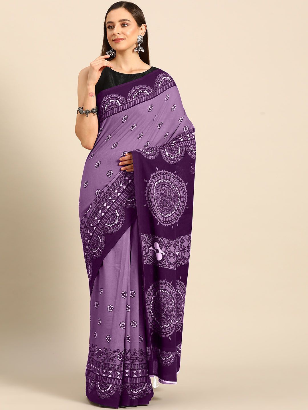 

BUTA BUTI Floral Printed Pure Cotton Saree, Lavender