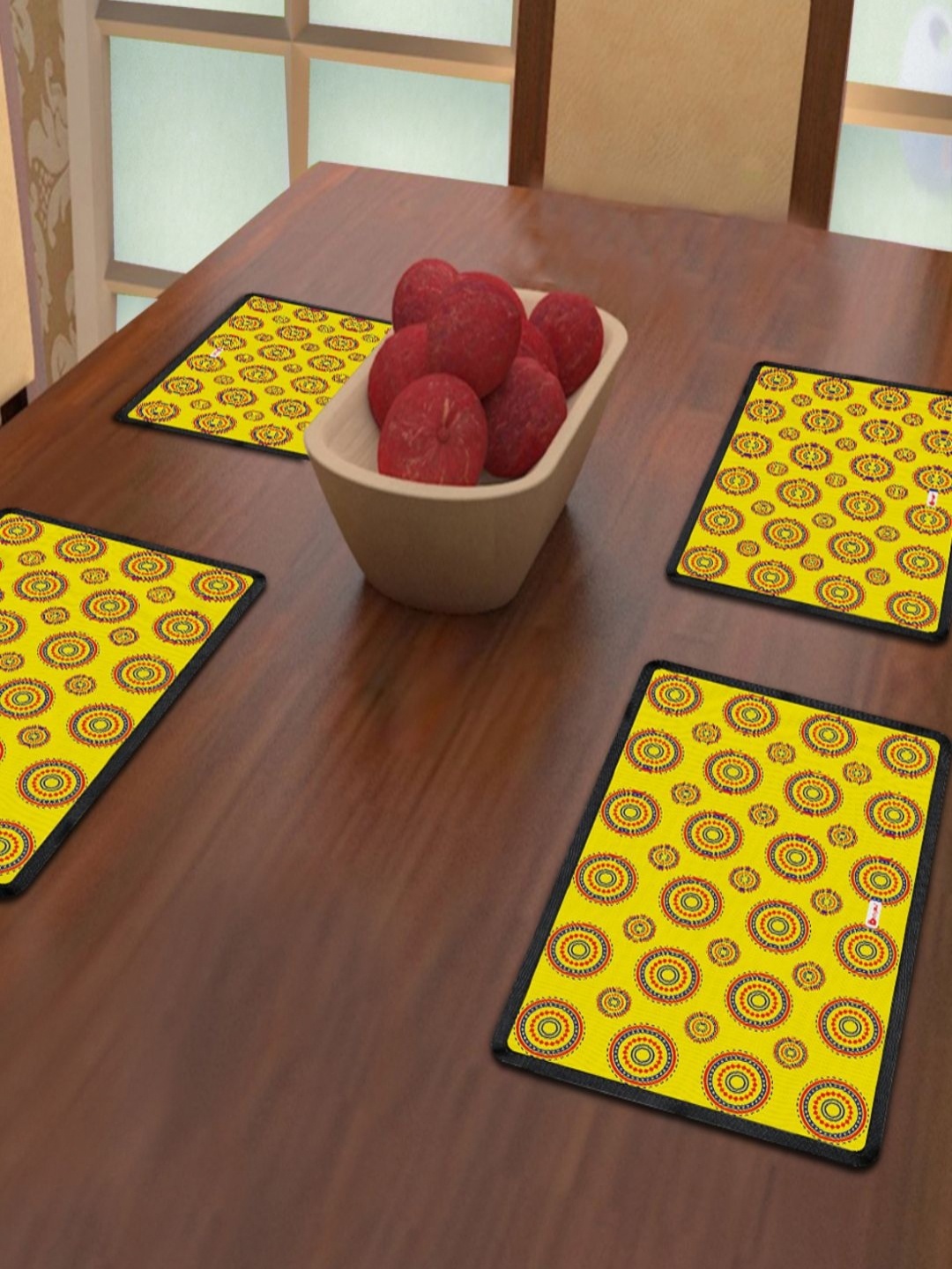 

Indigifts Yellow & Red 4 Pieces Ethnic Motifs Printed Rectangle Shape Table Placemats