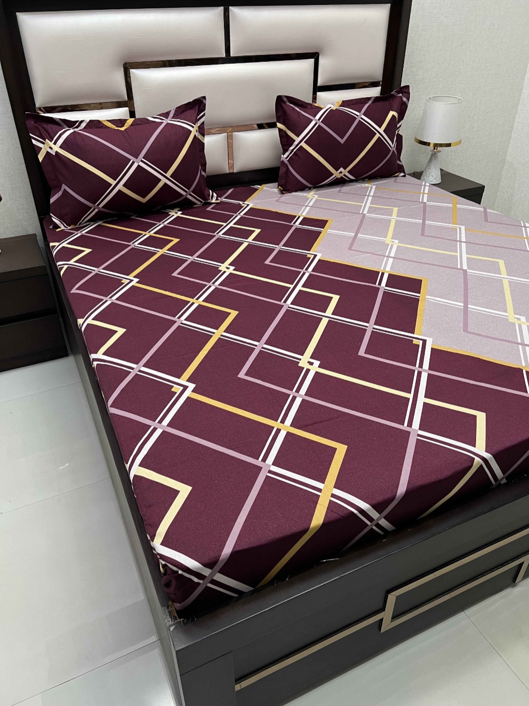 

Pure Decor Purple Pinted 220 TC Pure Cotton Double Queen Bedsheet & 2 Pillow Covers