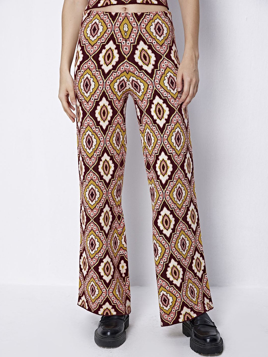 

COVER STORY Women Geometric Printed Parallel Trousers, Brown