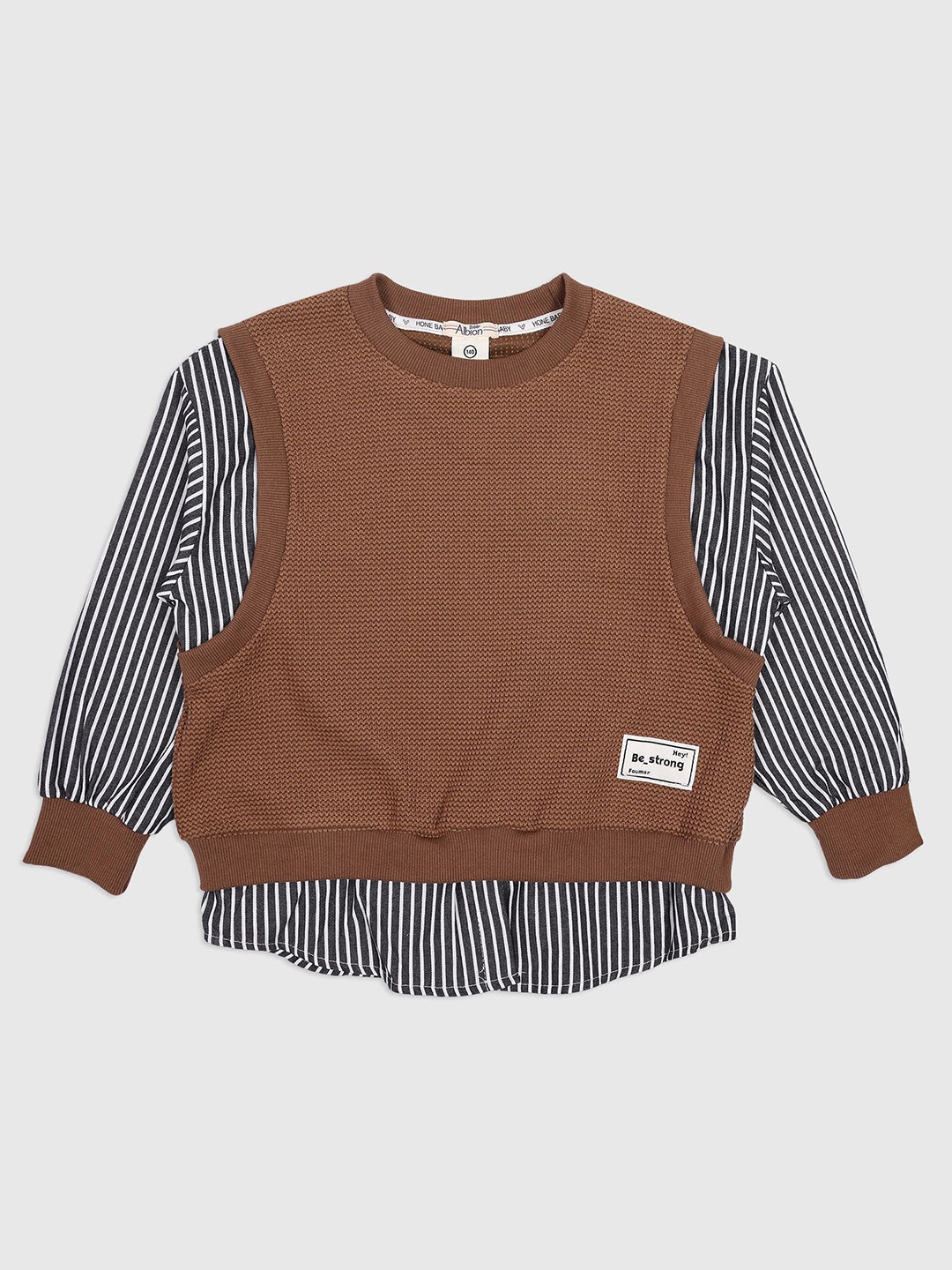 

CHUNMUN Boys Round Neck Wool Sweatshirt, Brown