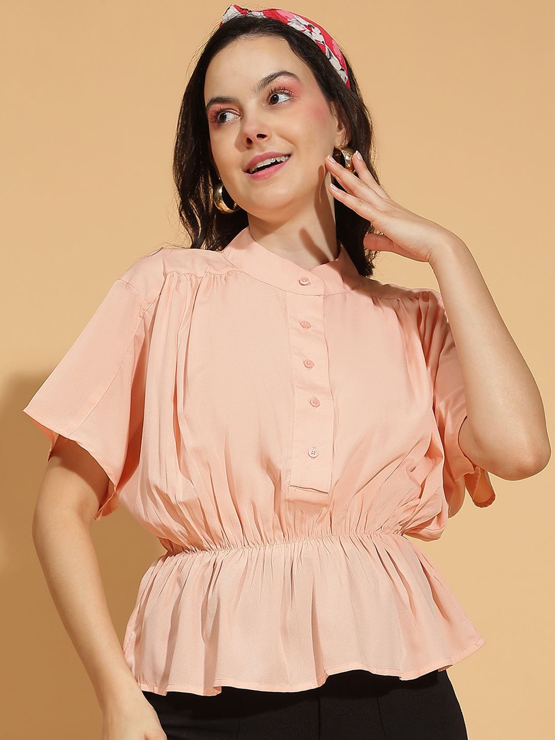 

Oxolloxo Women Solid Round Neck Top, Peach