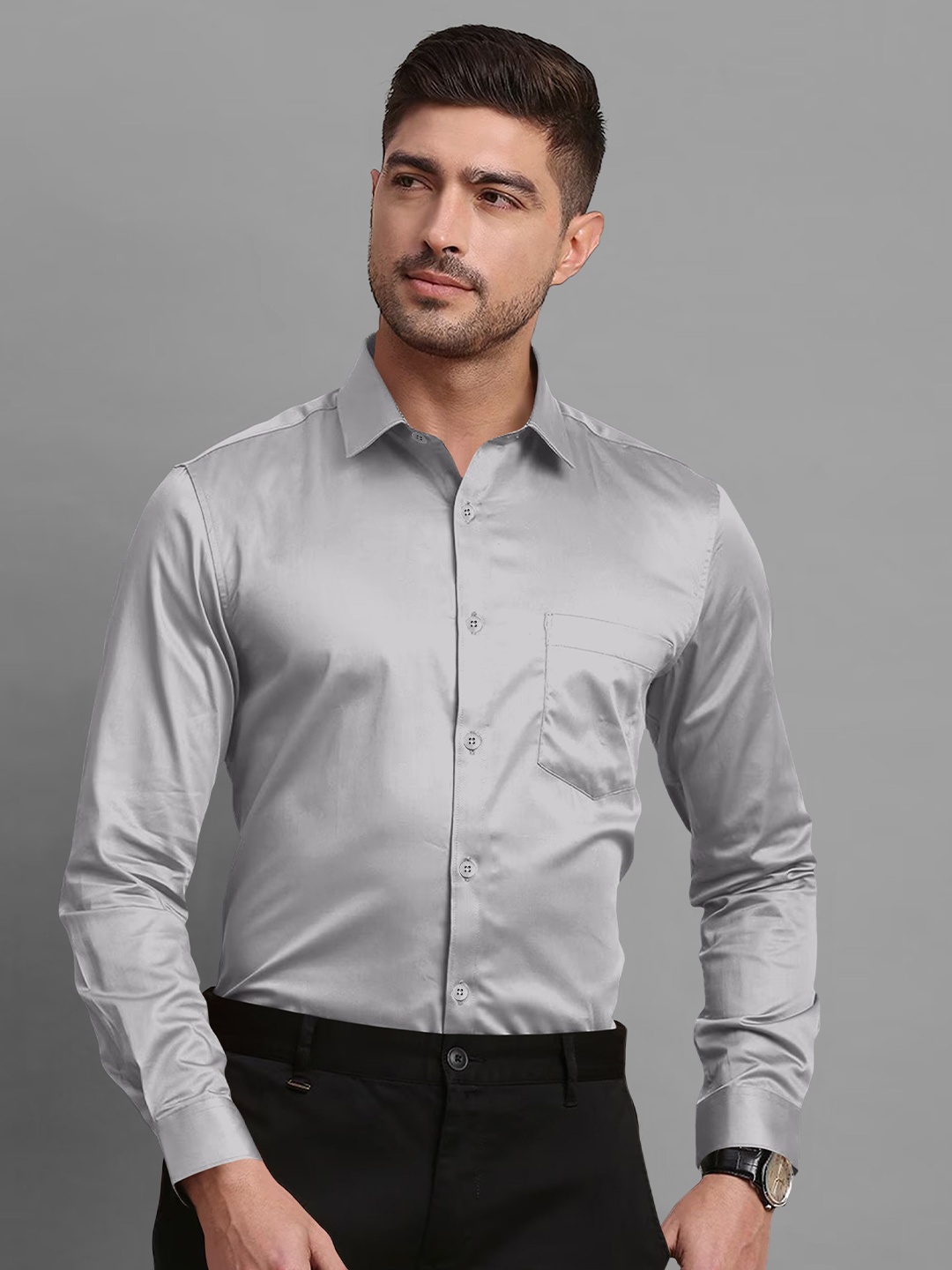 

FABFARM Men Comfort Spread Collar Solid Slim Fit Formal Shirt, Grey