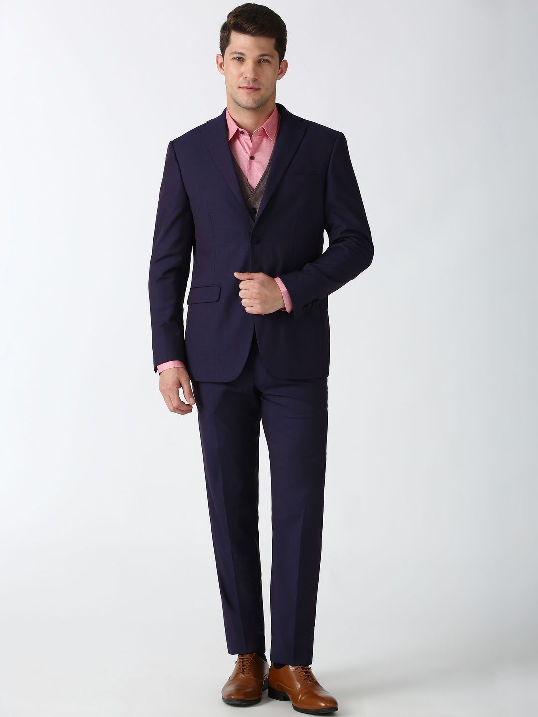 

Peter England Elite Men Slim-Fit Single-Breasted Three Piece Suits, Navy blue