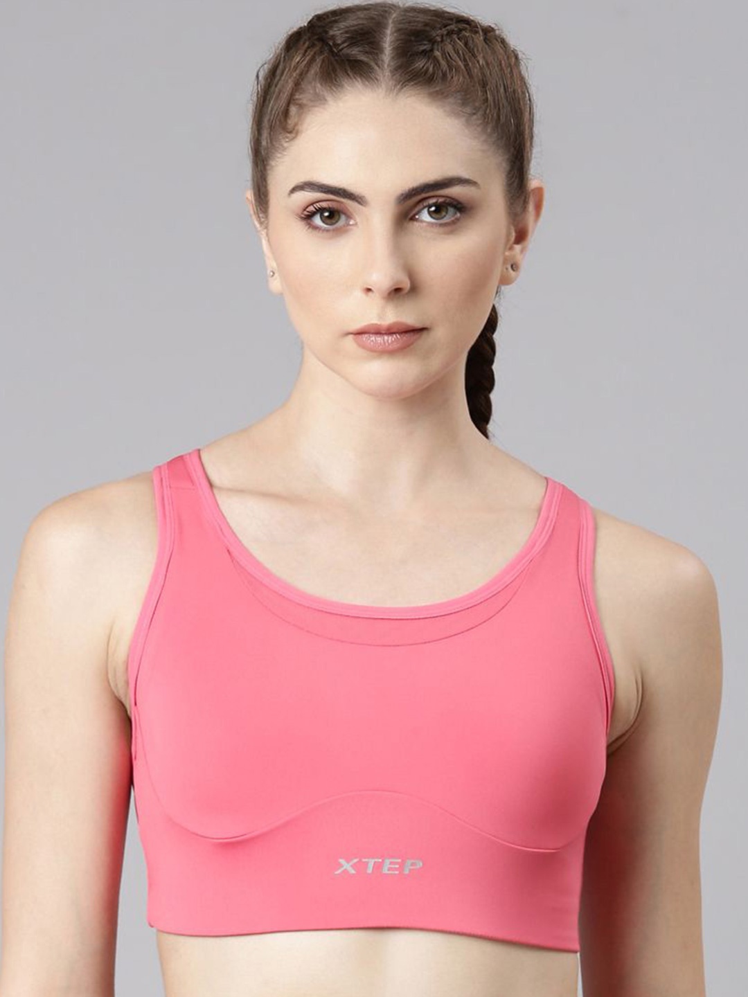 

Xtep Solid Full Coverage Lightly Padded Non-Wired Bra, Pink