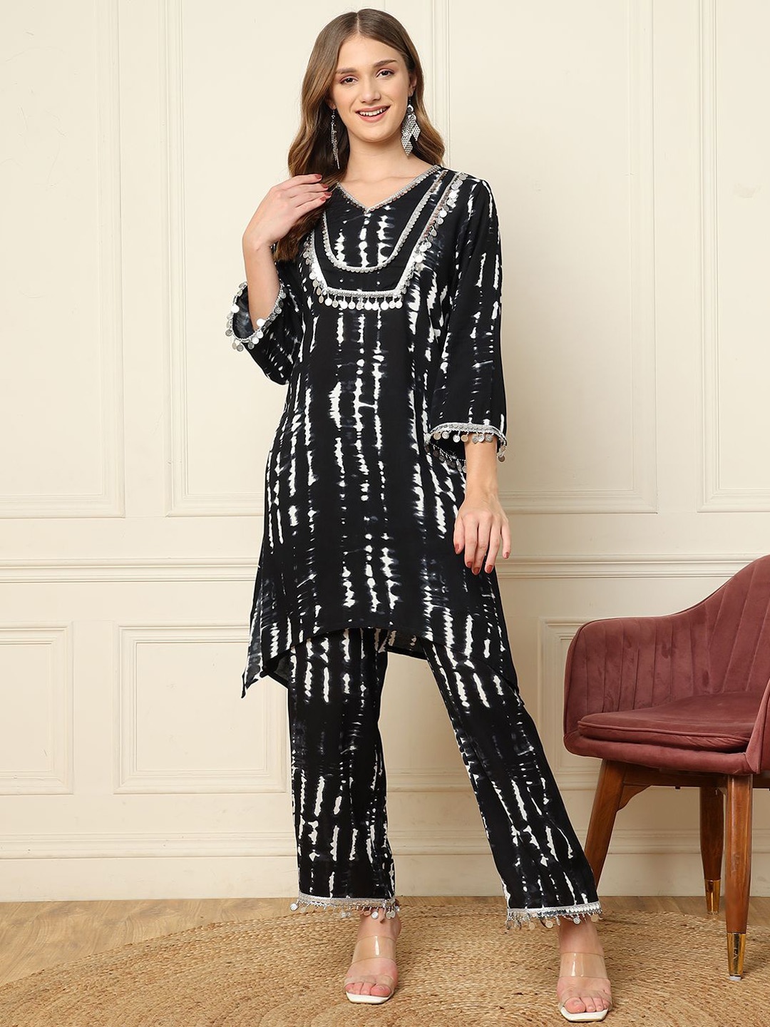 

DEEBACO Tie & Dyed Tunic With Trouser, Black