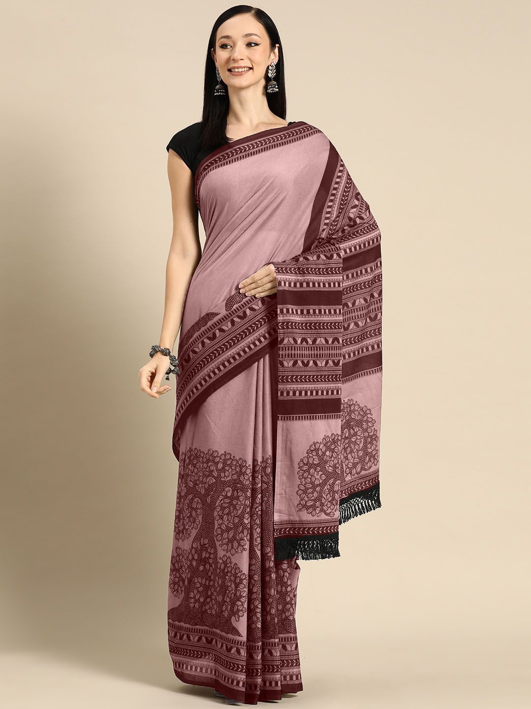 

BUTA BUTI Floral Pure Cotton Saree, Mauve