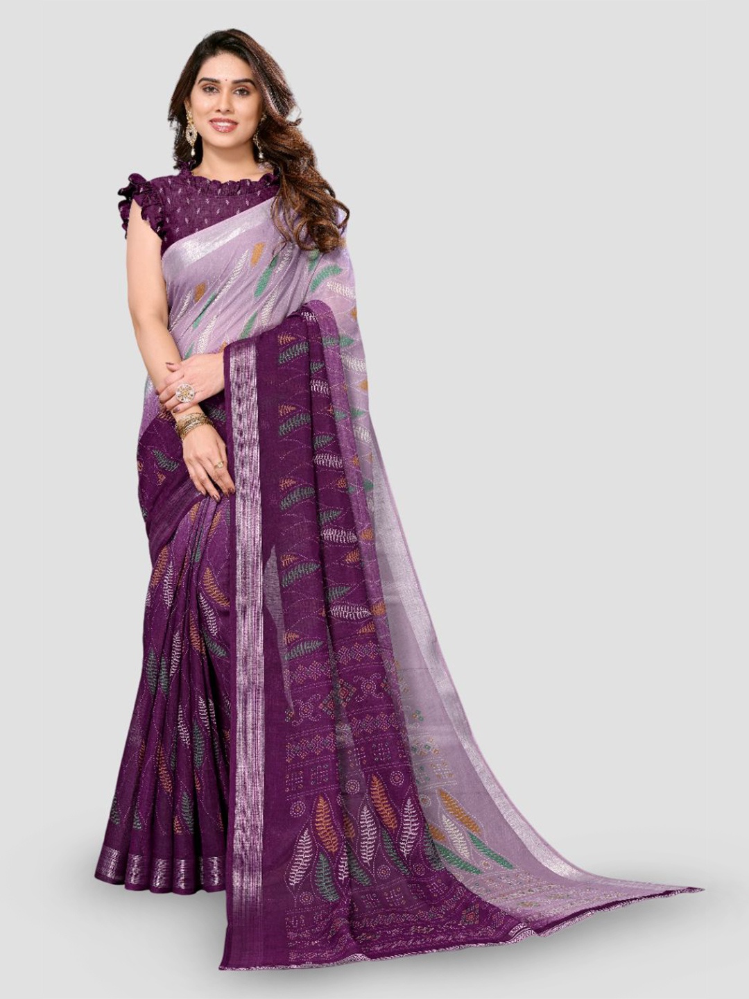 

saretramall Ethnic Motifs Zari Maheshwari Saree, Purple