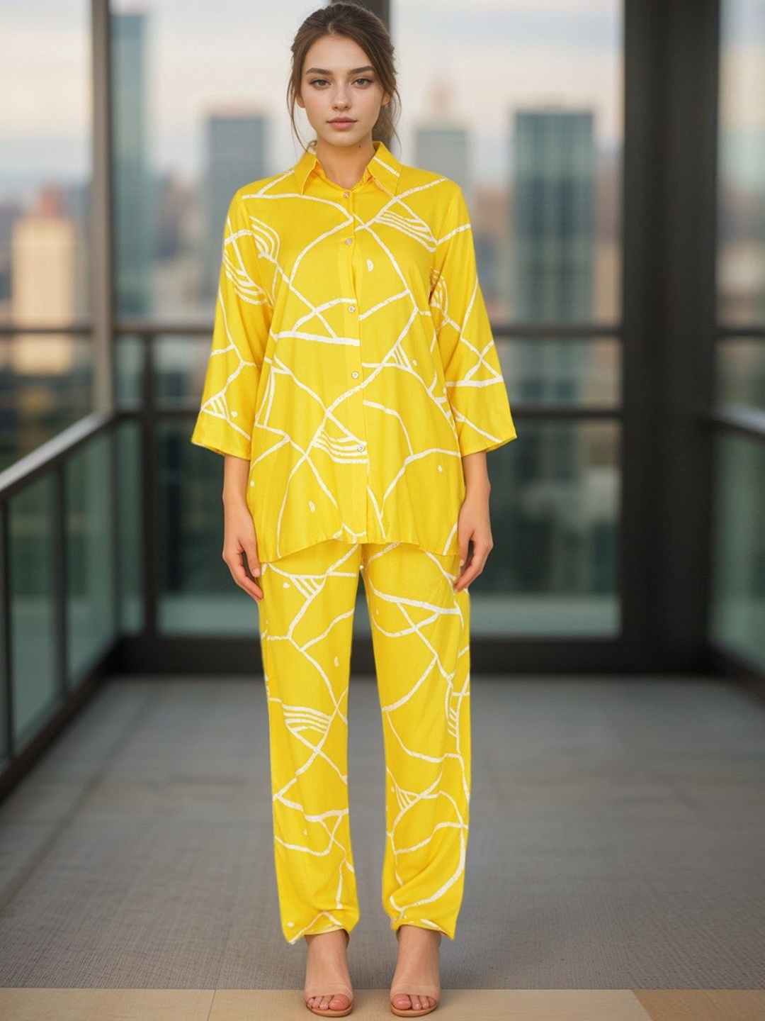 

BAESD Abstract Printed Shirt With Trousers, Yellow