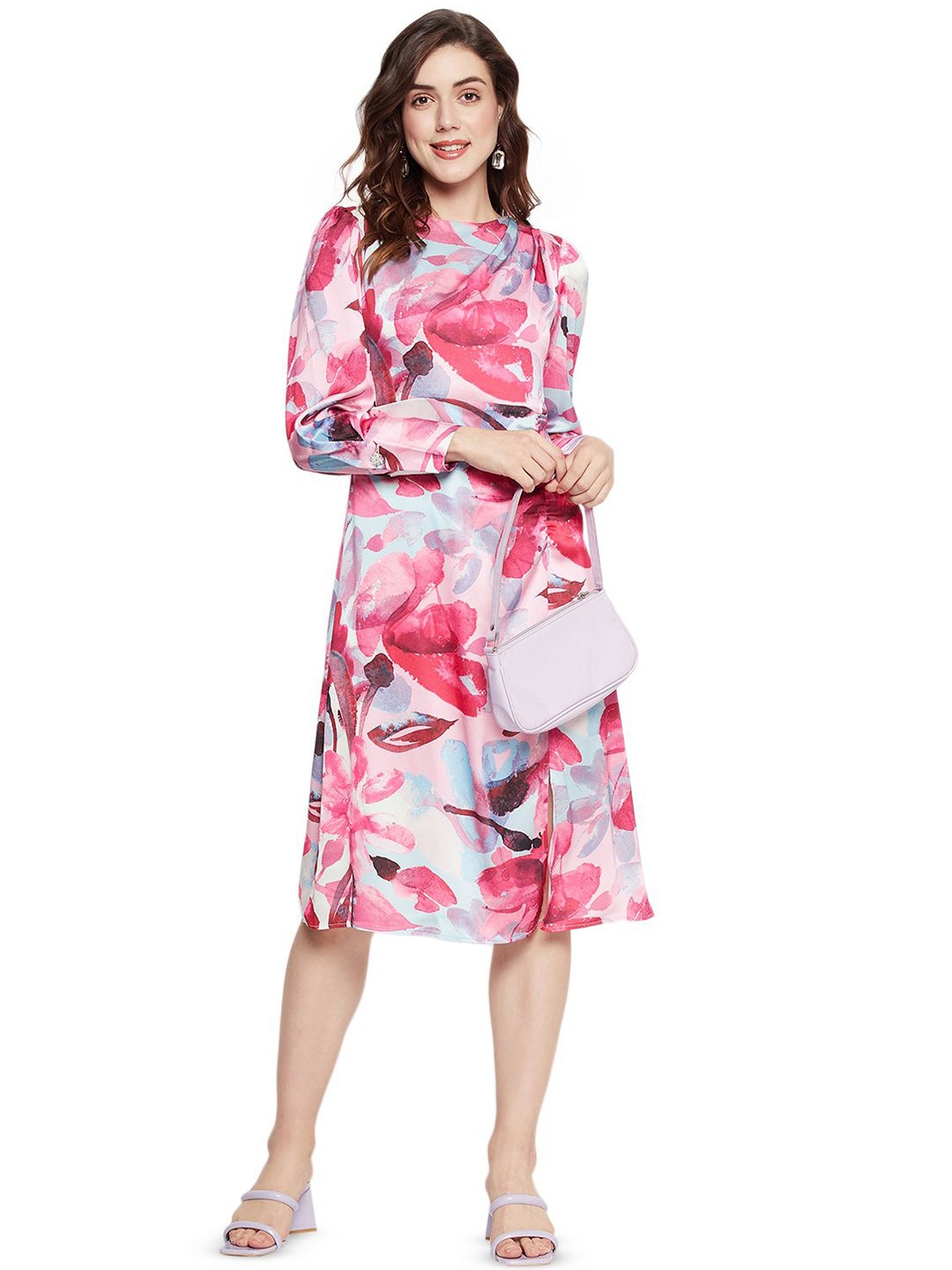 

Madame Women Printed A-Line Dress, Pink