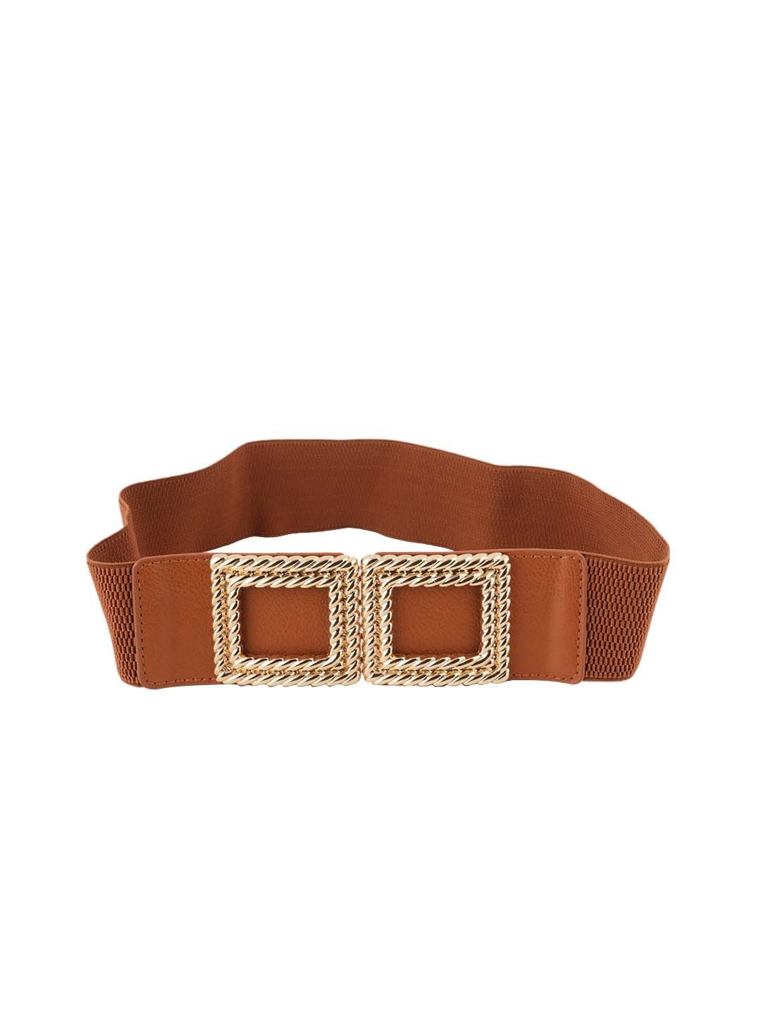 

Style Shoes Women Interlock Closure Stretchable Textured Belt, Tan