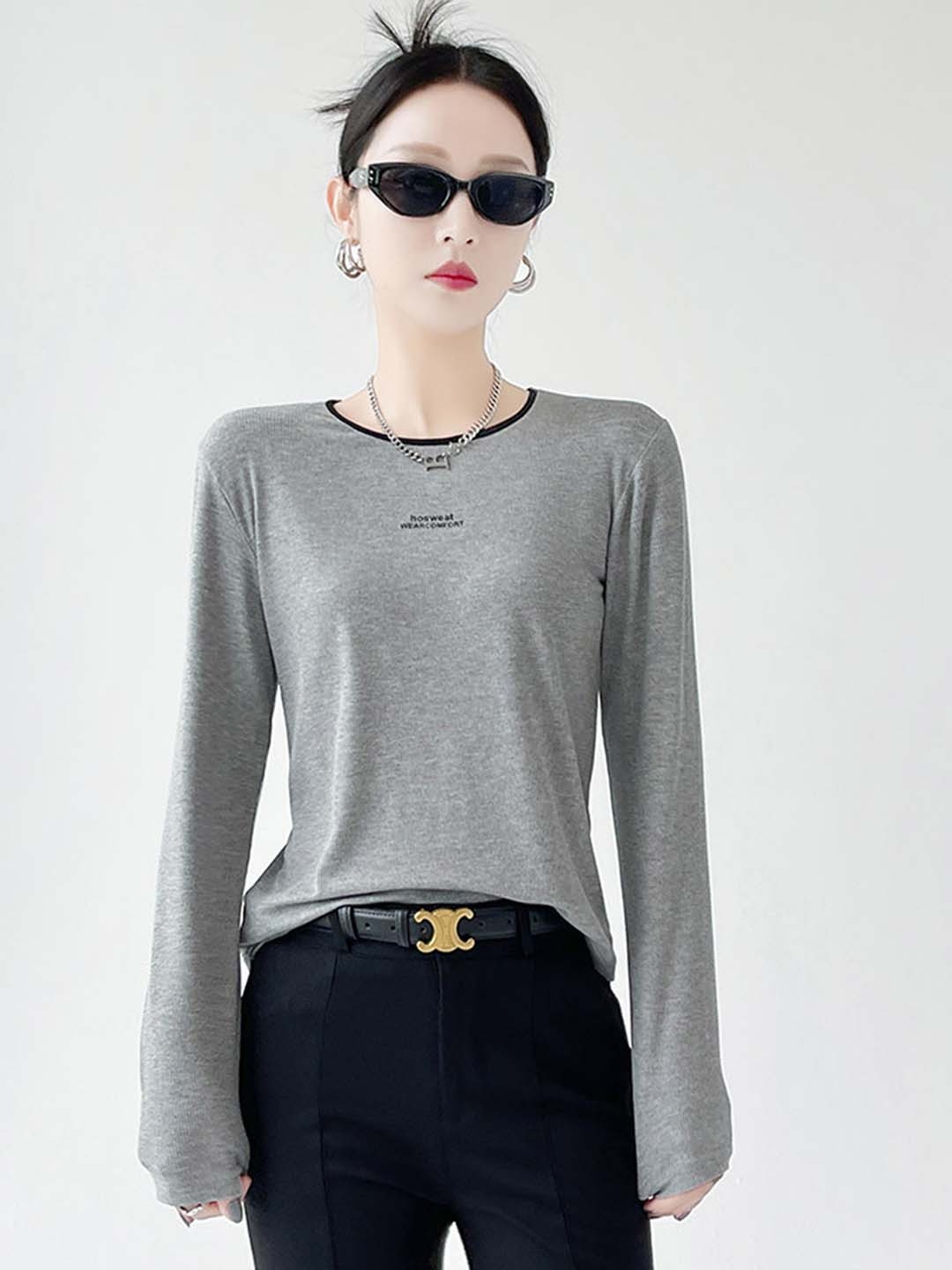 

LULU & SKY Women Self Design Round Neck Top, Grey