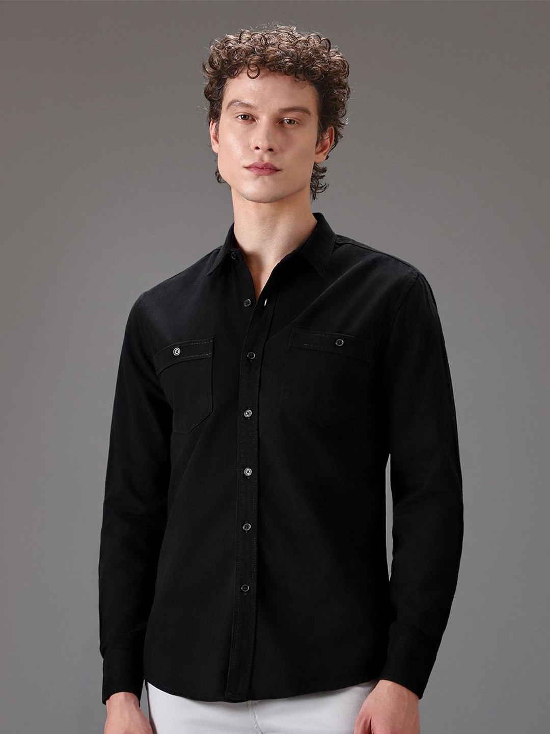 

Banana Club Men Classic Slim Fit Opaque Casual Shirt, Black