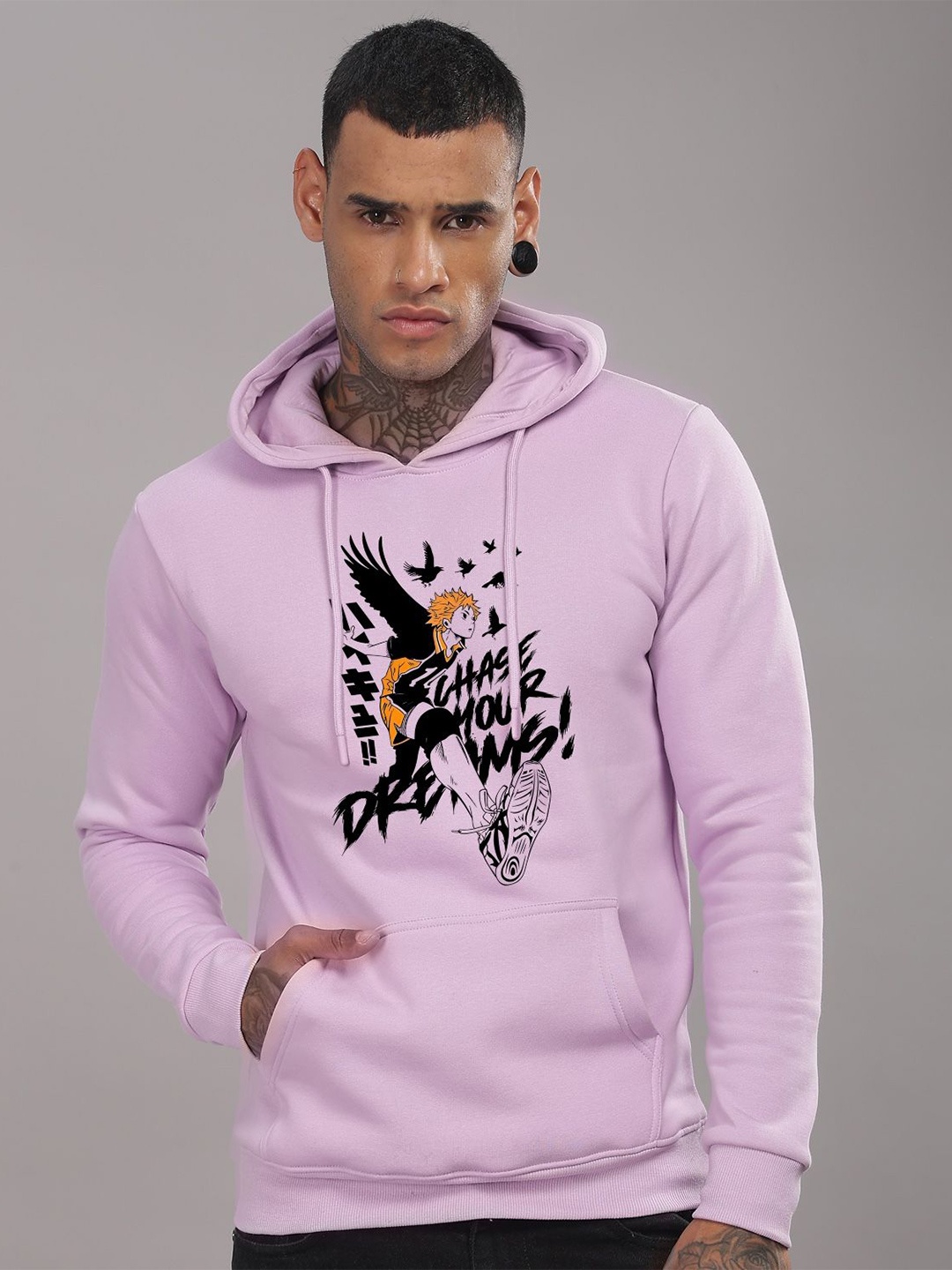 

ADRO Men Printed Hooded Sweatshirt, Lavender
