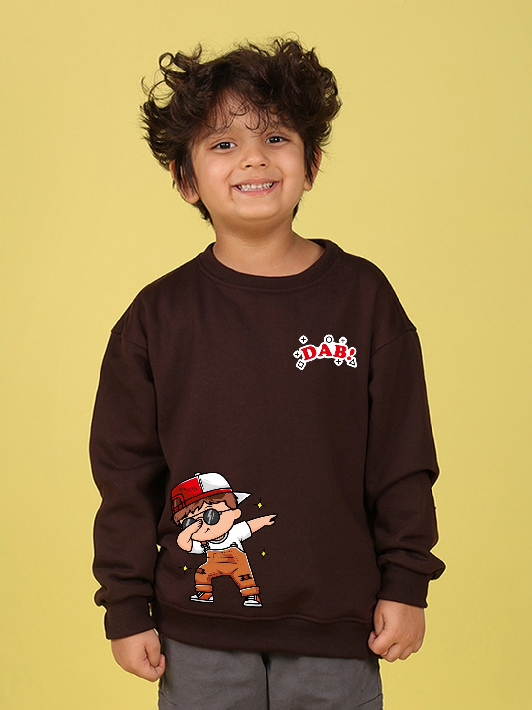 

NUSYL Boys Printed Oversized Sweatshirt, Brown