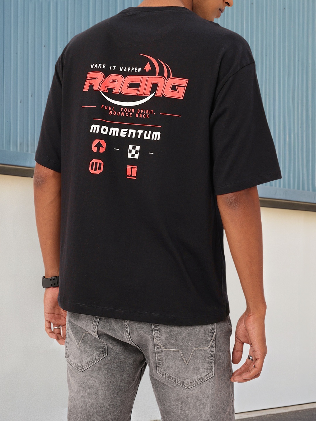 

Kook N Keech Urban Racing Rush Printed Oversized T-shirt, Black