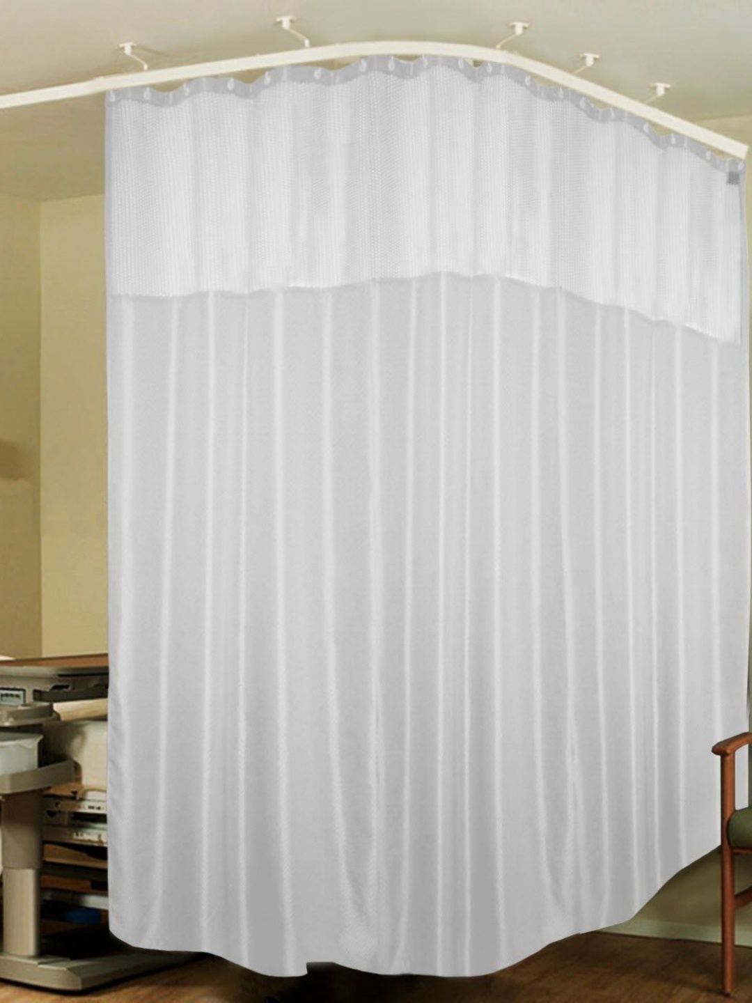

Lushomes White Zig Zag Woven Design Clinic Curtain With Hooks