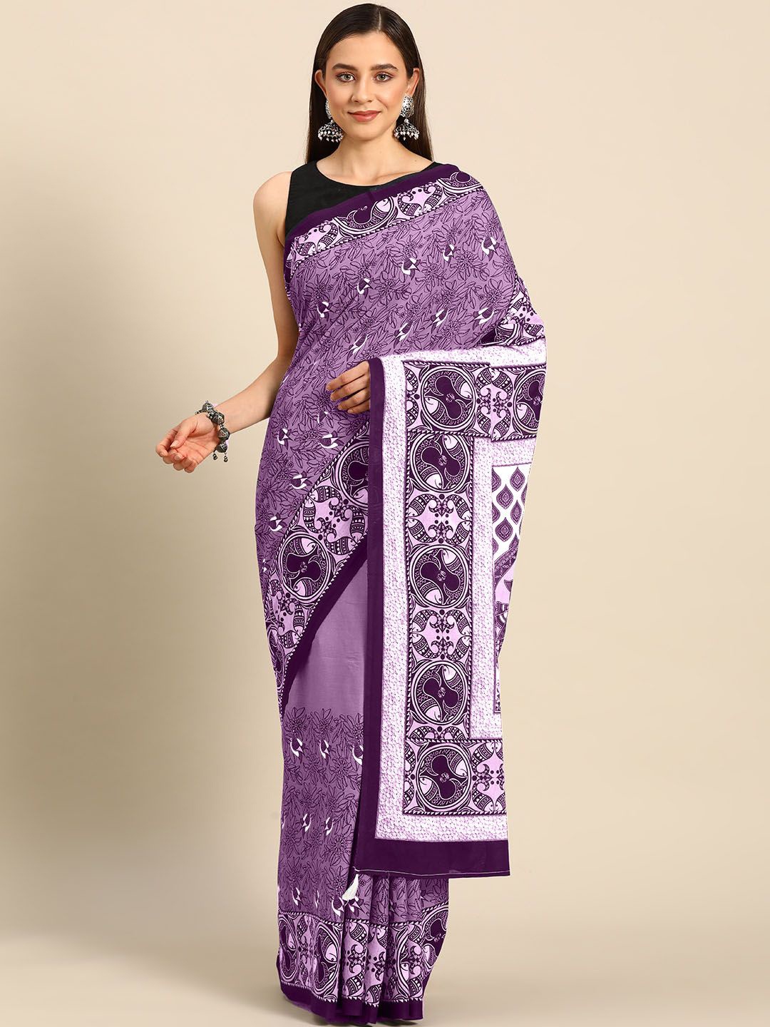 

BUTA BUTI Floral Pure Cotton Saree, Lavender